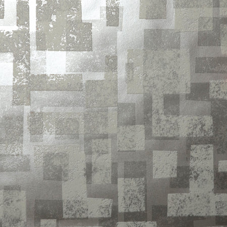 Retro Blocks Flocked Wallcovering - White & Silver