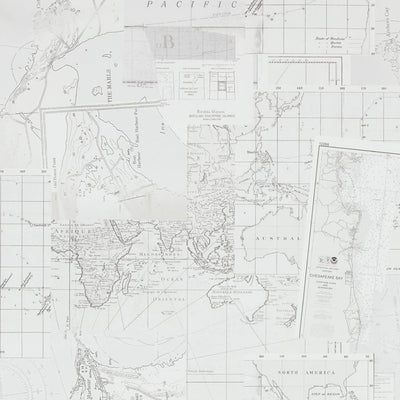 Collaged Maps - Grey Wallpaper