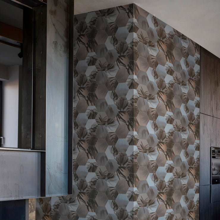 Hex Palm Wallcovering - Grey