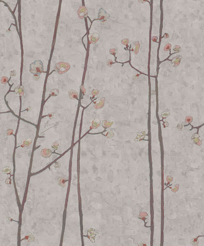 Flowering Plum Tree - Lilac Grey Wallpaper
