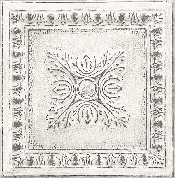 Ornamental Off-White Tin Tile Wallpaper Wallpaper