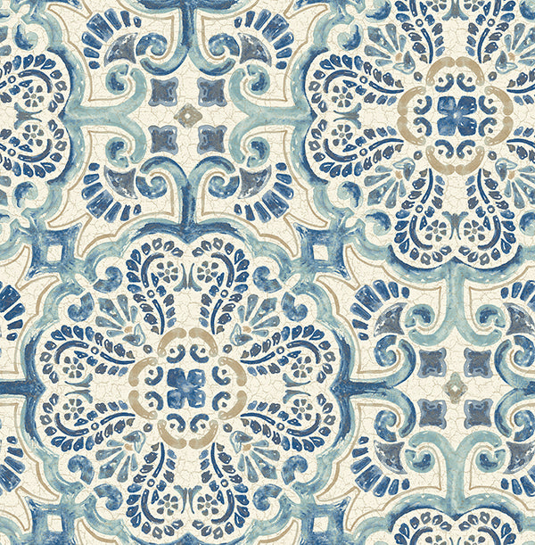 Florentine Blue Tile Wallpaper Wallpaper