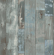 Deena Blue Distressed Wood Wallpaper Wallpaper
