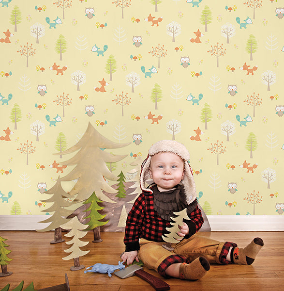 Forest Friends Yellow Animal Wallcovering