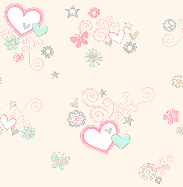 Heart Felt Beige Hearts Wallpaper