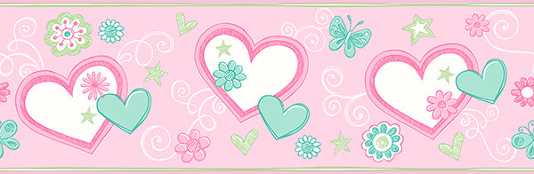 Heart Felt Doodle Green Border Wallpaper