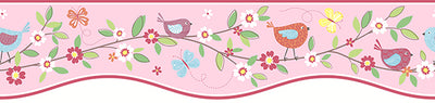 Bird House Village Pink Border Wallpaper