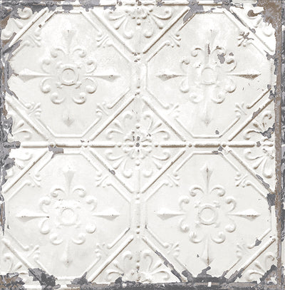 Tin Ceiling White Distressed Tiles Wallpaper Wallpaper