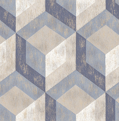 Rustic Wood Tile Blue Geometric Wallpaper Wallpaper