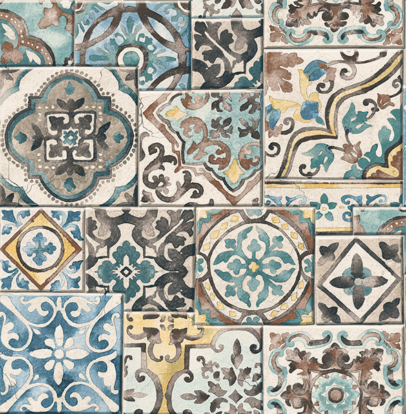 Marrakesh Tiles Teal Mosaic Wallpaper Wallpaper
