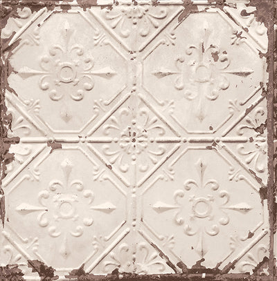 Tin Ceiling Beige Distressed Tiles Wallpaper Wallpaper