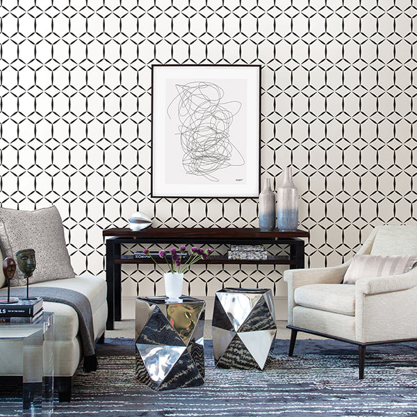 Fusion White Geometric Wallcovering Astek