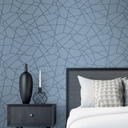 Heath Blue Geometric Linen Wallpaper