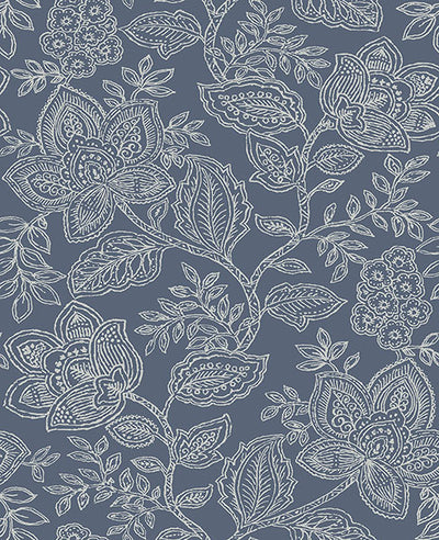 Larkin Blue Floral Wallpaper Wallpaper