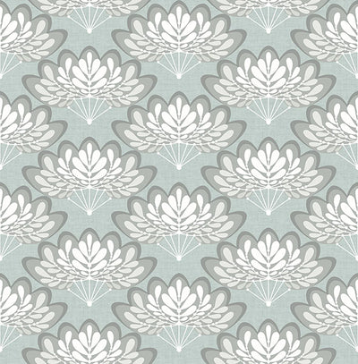 Lotus Light Blue Floral Fans Wallpaper Wallpaper