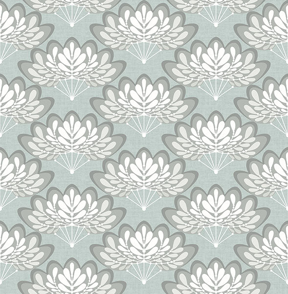 Lotus Light Blue Floral Fans Wallpaper Wallpaper