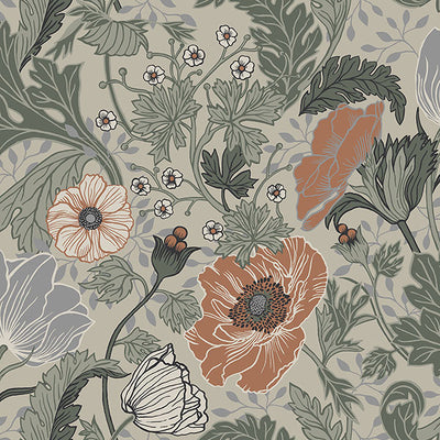 Anemone Grey Floral Wallpaper Wallpaper
