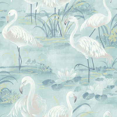 Everglades Aqua Flamingos Wallpaper Wallpaper