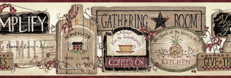 Alfred Red Gathering Room Signs Border Wallpaper