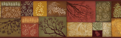 Monde Red Pinecone Branch Collage Border Wallpaper