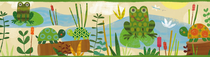 Kermis Cream Frog Marsh Toss Border Wallpaper