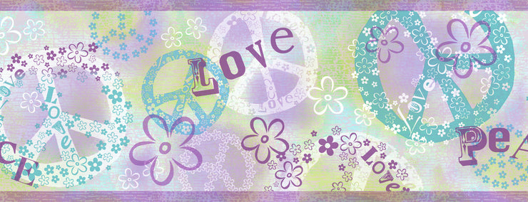 Janis Purple Peace Love Toss Border Wallpaper