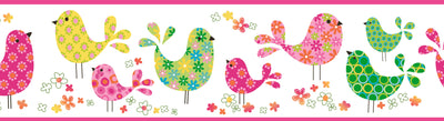 Partridge Pink Calico Birdies Toss Border Wallpaper