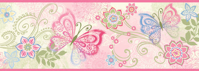 Fantasia Pink Boho Butterflies Scroll Border Wallpaper