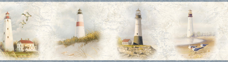 Arya White Lighthouse Coast Border Wallpaper