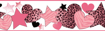 Diva Pink Cheetah Hearts Stars Border Wallpaper