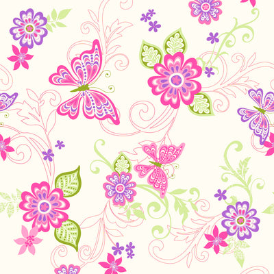 Paisley Pink Butterfly Flower Scroll Wallpaper Wallpaper
