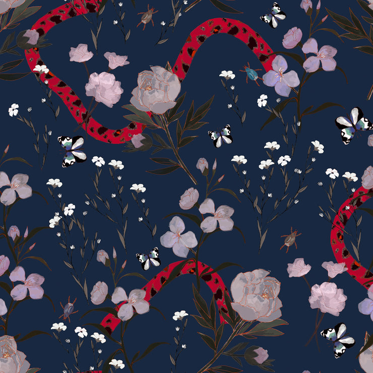 Flower and Serpent - Navy Wallpaper