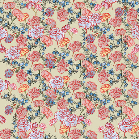 Juniper Berry Carnations - Sand Wallpaper