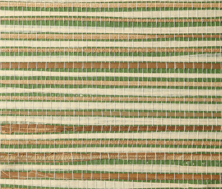 Kelly Green & Beige Grasscloth Wallpaper