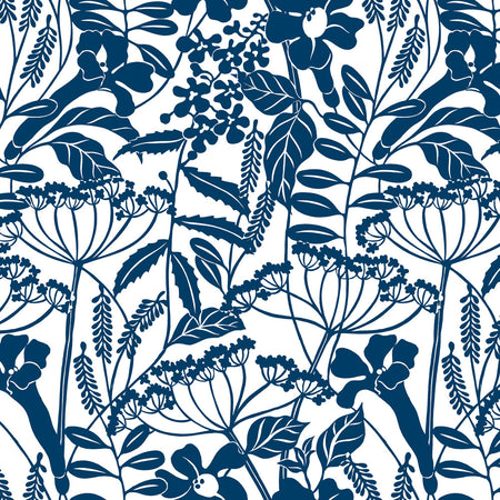 Wild Hedgerow - Indigo Wallpaper