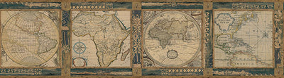 Oliver Blue Map Border Wallpaper
