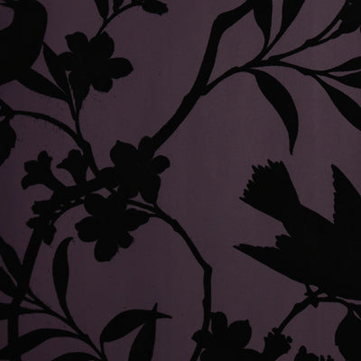 Birds in Trees - Plum and Black Velvet Wallpaper