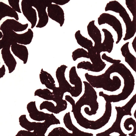 French Garden Damask - White and Plum Velvet Wallpaper