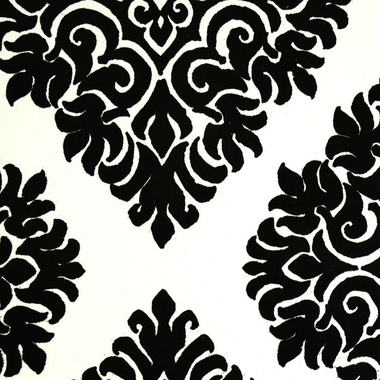French Garden Damask - White and Black Velvet Wallpaper