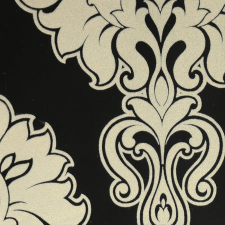 Symphony Damask - Ebony and White Velvet Wallpaper
