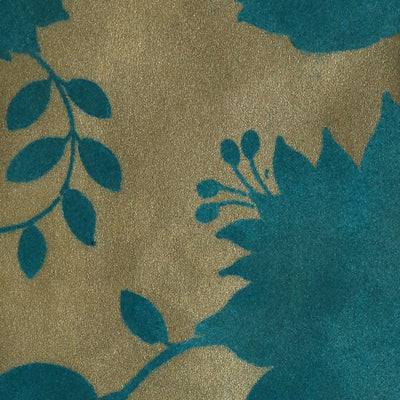 Floral Toile - Gold Leaf and Teal Velvet Wallpaper