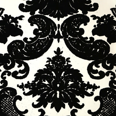 Classical Damask - White and Black Velvet Wallpaper