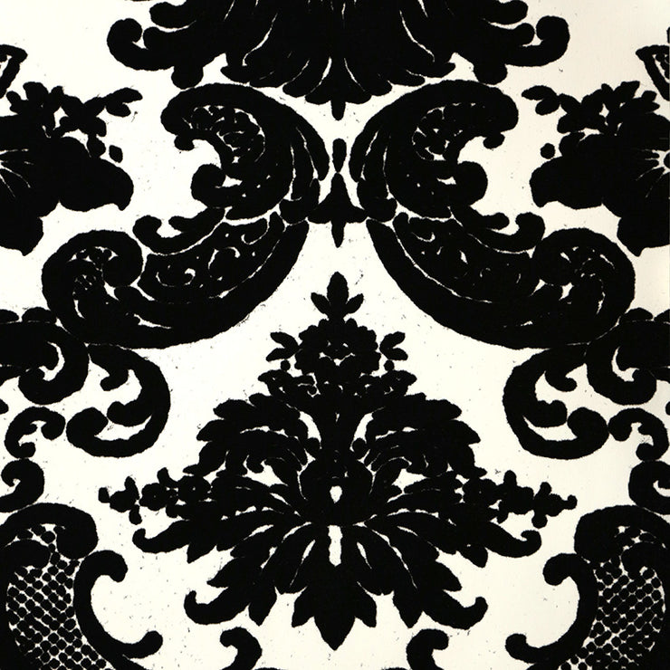 Classical Damask - White and Black Velvet Wallpaper