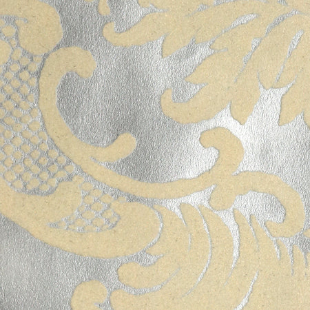 Classical Damask - Pewter and White Velvet Wallpaper