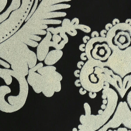 Heirloom Damask - Ebony and White Velvet Wallpaper