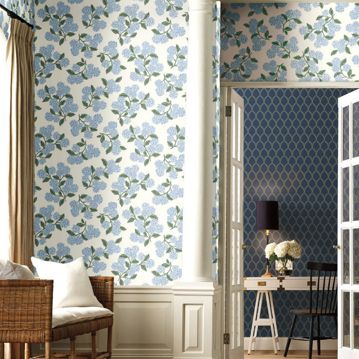 Hydrangea Wallpaper - Blue/White