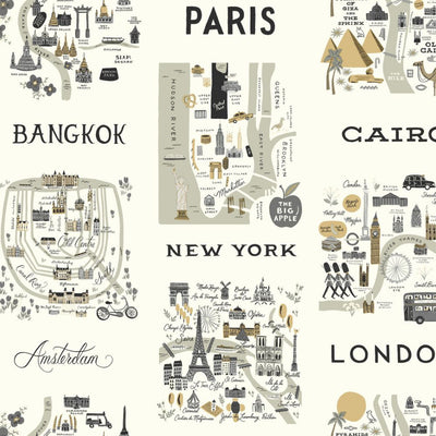 City Maps Wallpaper - Gray/Gold Wallpaper