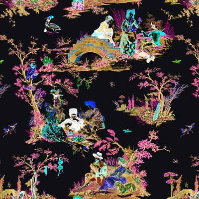 Flowerboy Toile - Night Shade Wallpaper