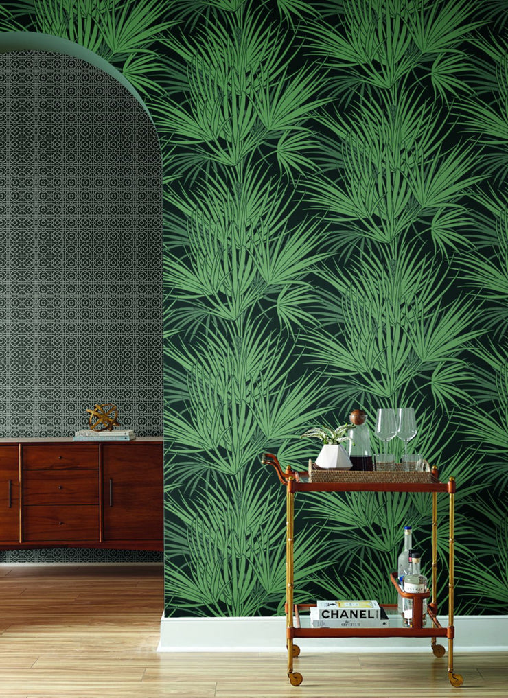 Palmetto Wallpaper - Black/Green