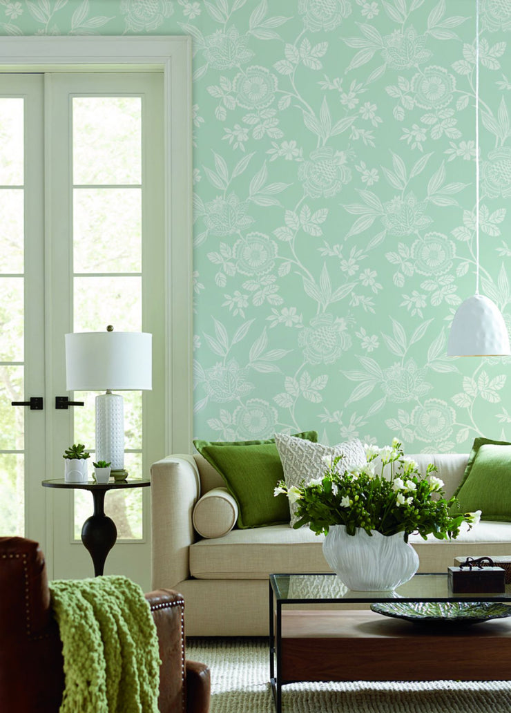 Wood Cut Jacobean Wallpaper - Green